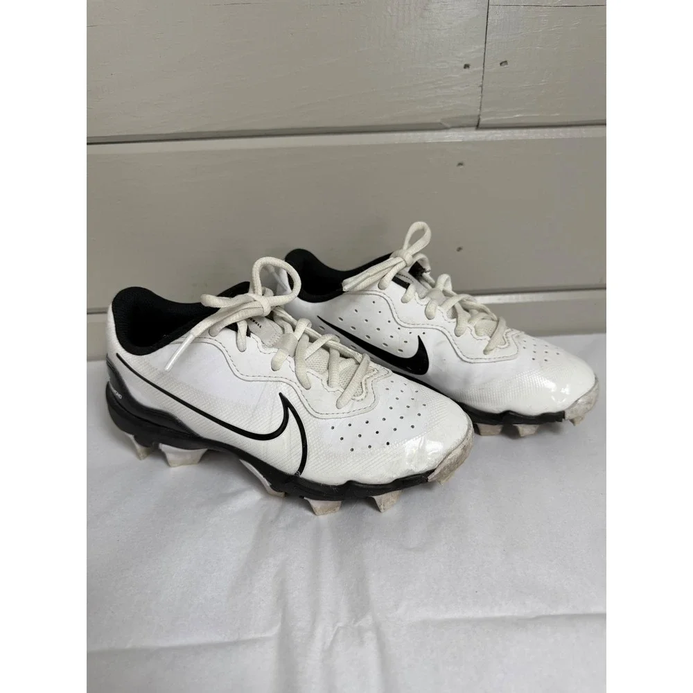 (Nike) Alpha  Fastflex Kids 2.5Y White Black Baseball Cleats DJ6525-101